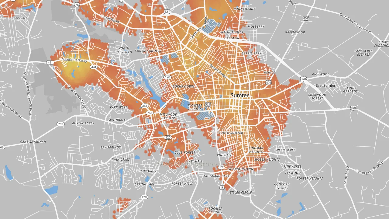 Bike Grade map of 29150, SC