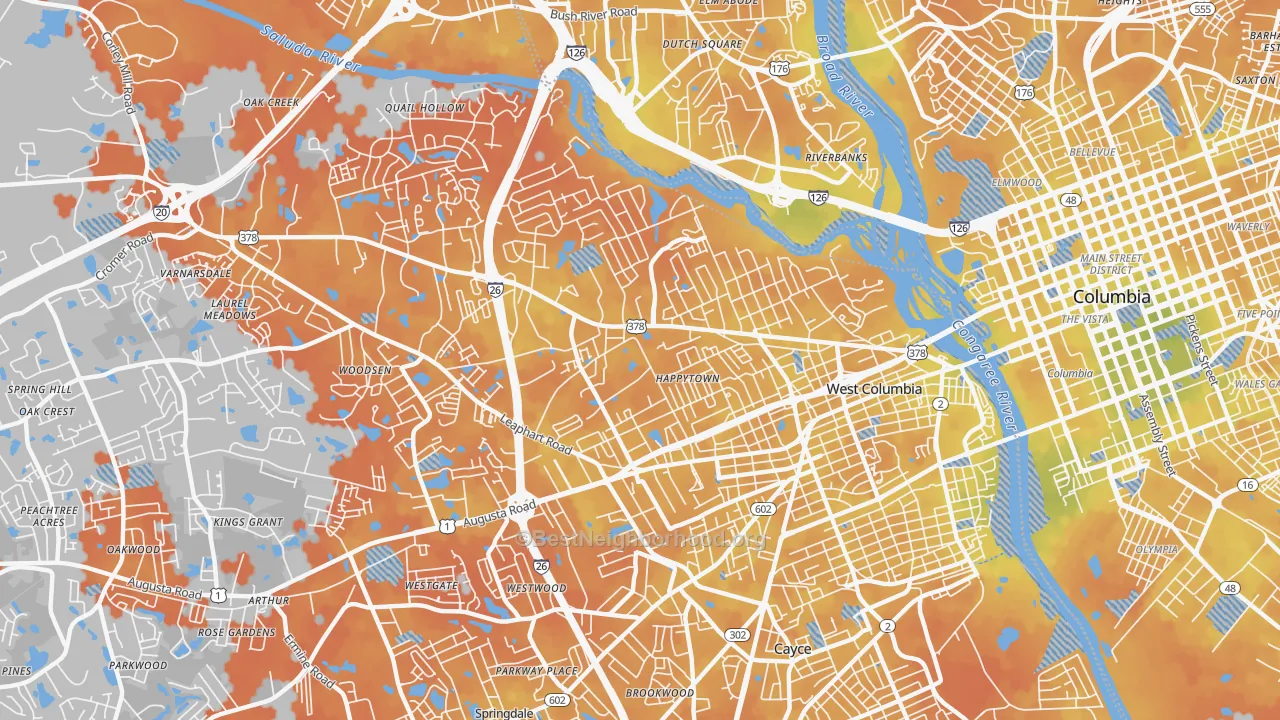 Bike Grade map of 29169, SC