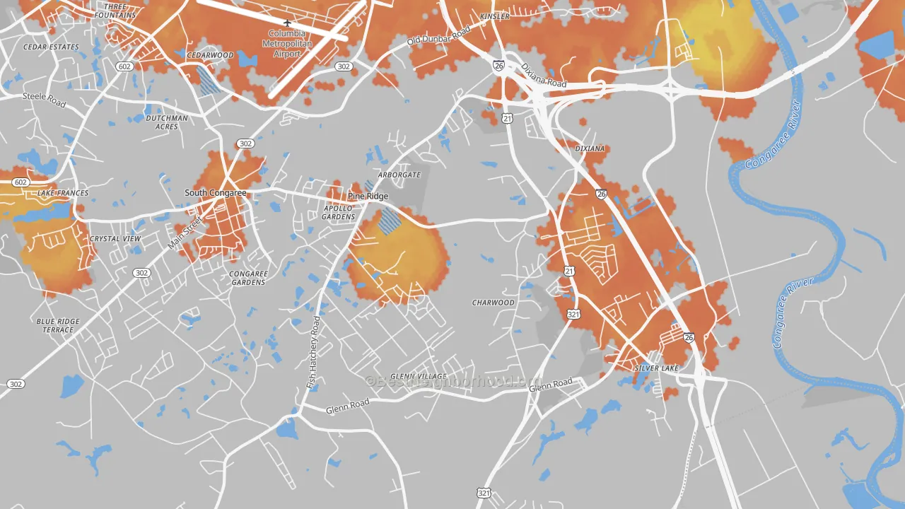 Bike Grade map of 29172, SC