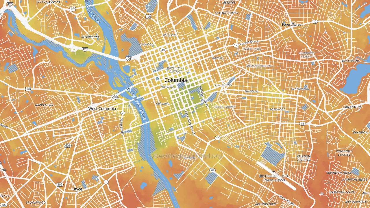 Bike Grade map of 29201, SC