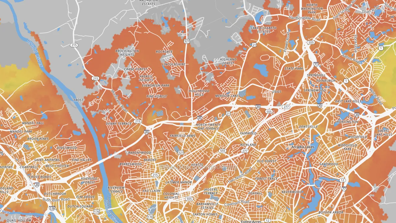 Bike Grade map of 29203, SC