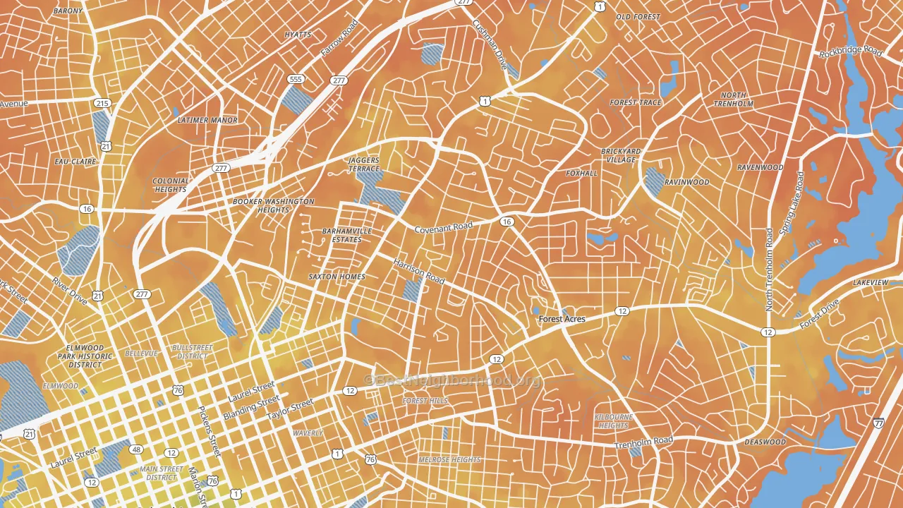 Bike Grade map of 29204, SC