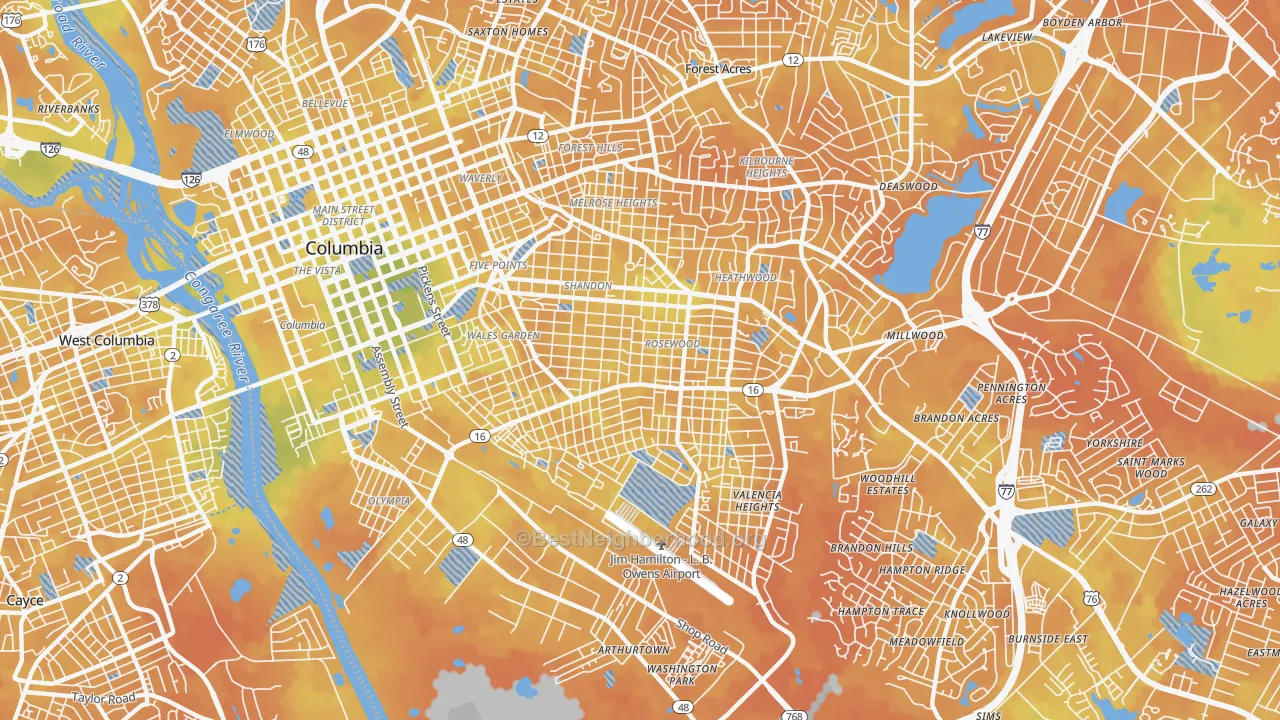 Bike Grade map of 29205, SC