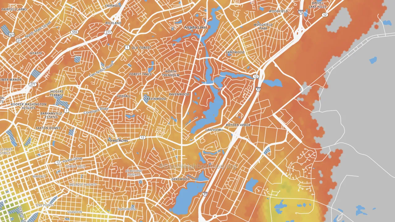 Bike Grade map of 29206, SC