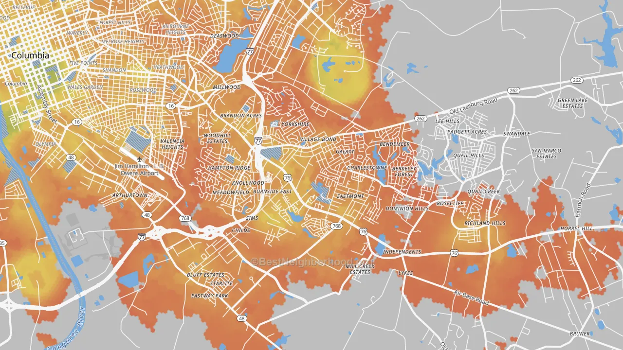Bike Grade map of 29209, SC