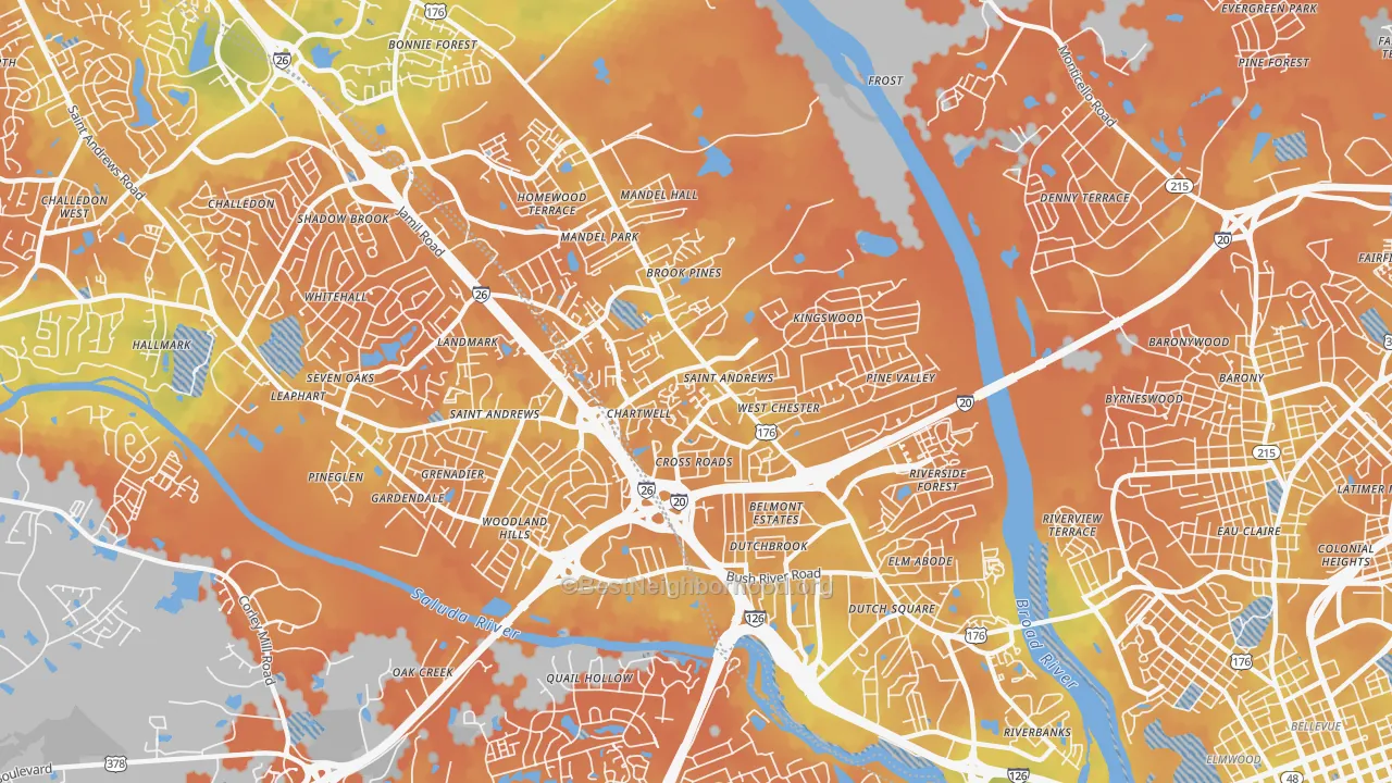 Bike Grade map of 29210, SC