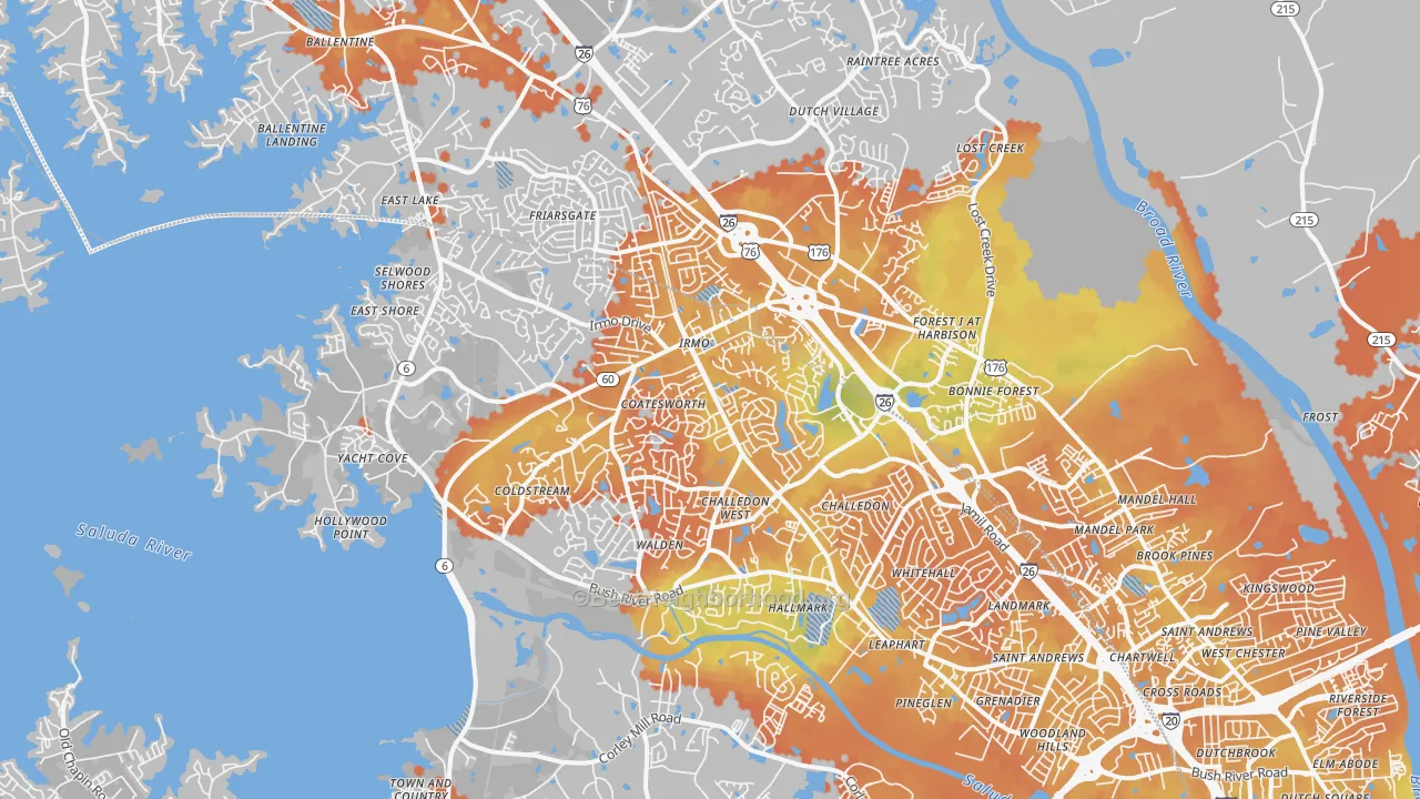 Bike Grade map of 29212, SC