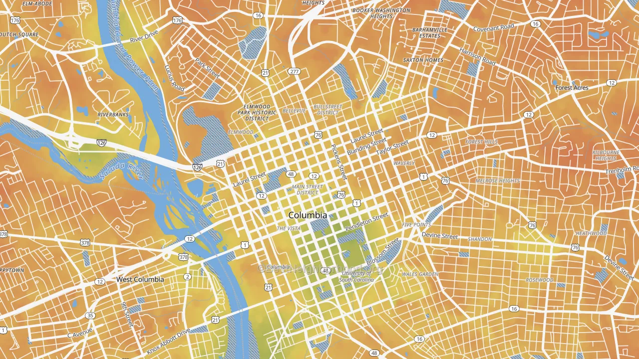Bike Grade map of 29220, SC