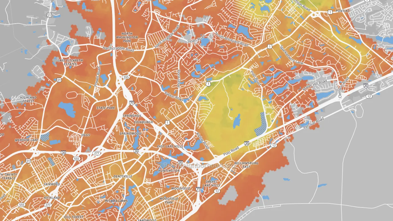Bike Grade map of 29223, SC