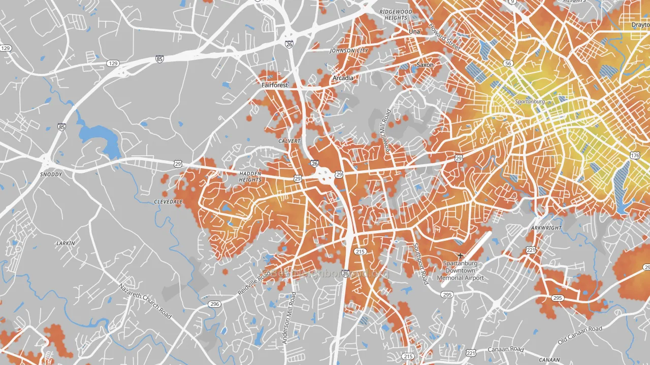 Bike Grade map of 29301, SC