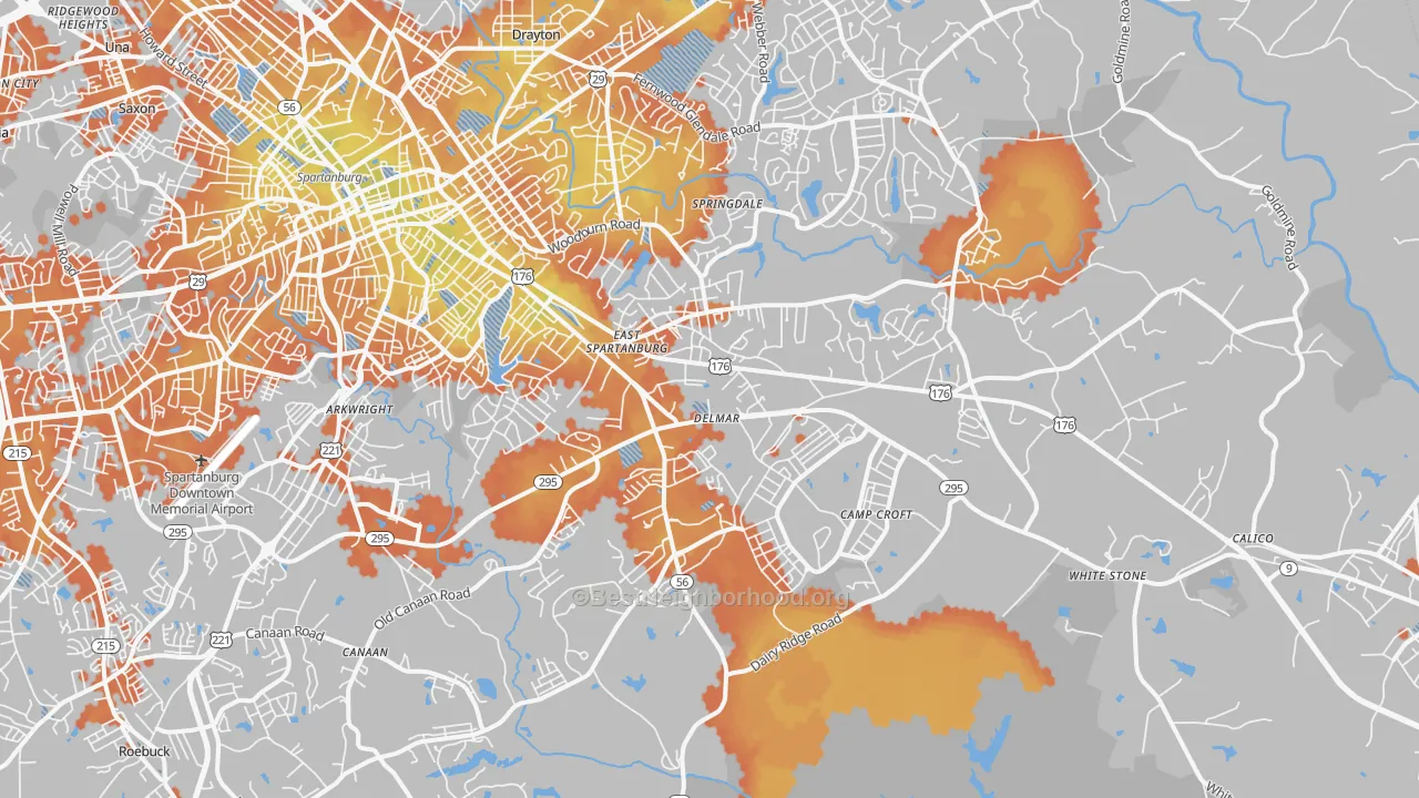 Bike Grade map of 29302, SC