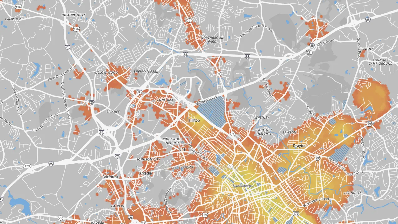 Bike Grade map of 29303, SC