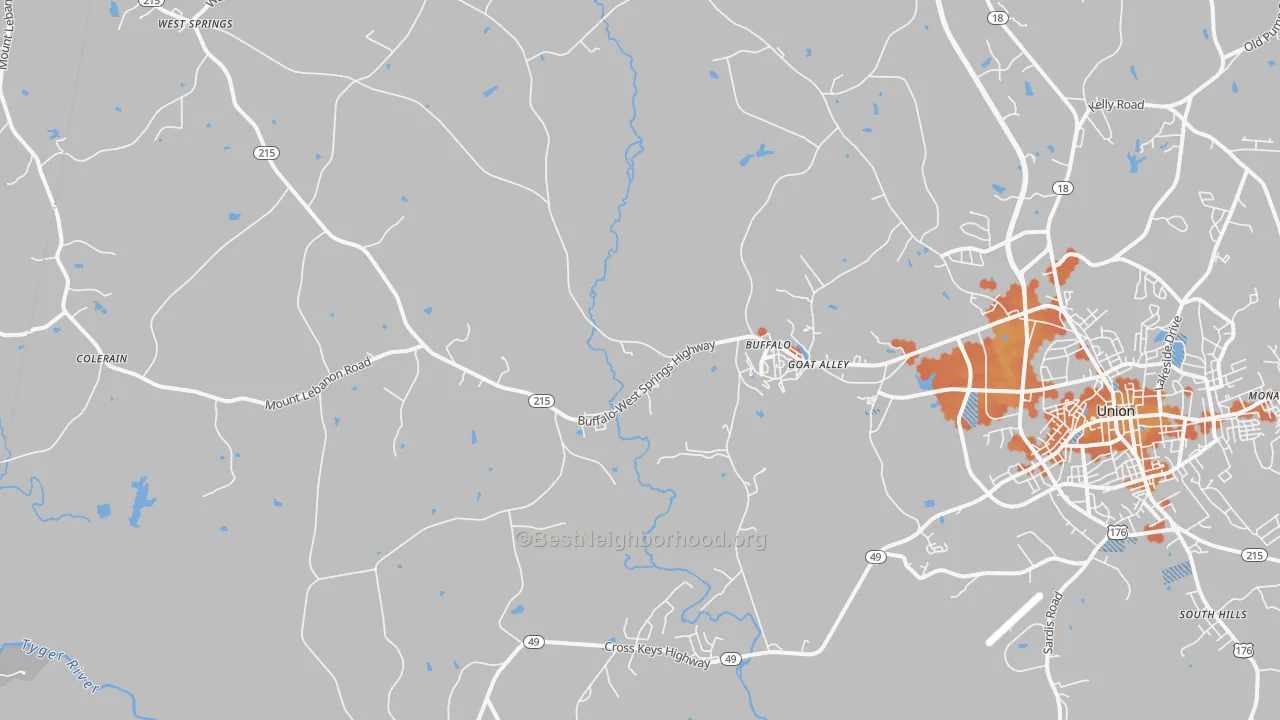 Bike Grade map of 29321, SC