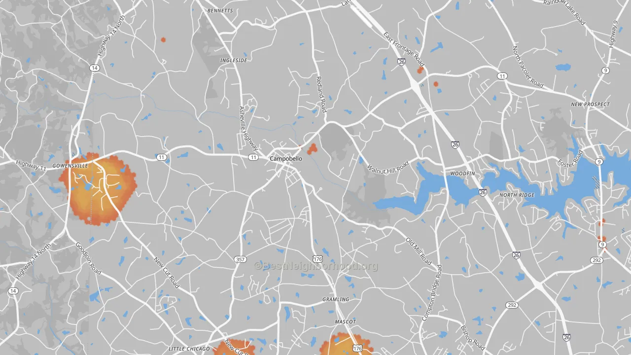 Bike Grade map of 29322, SC