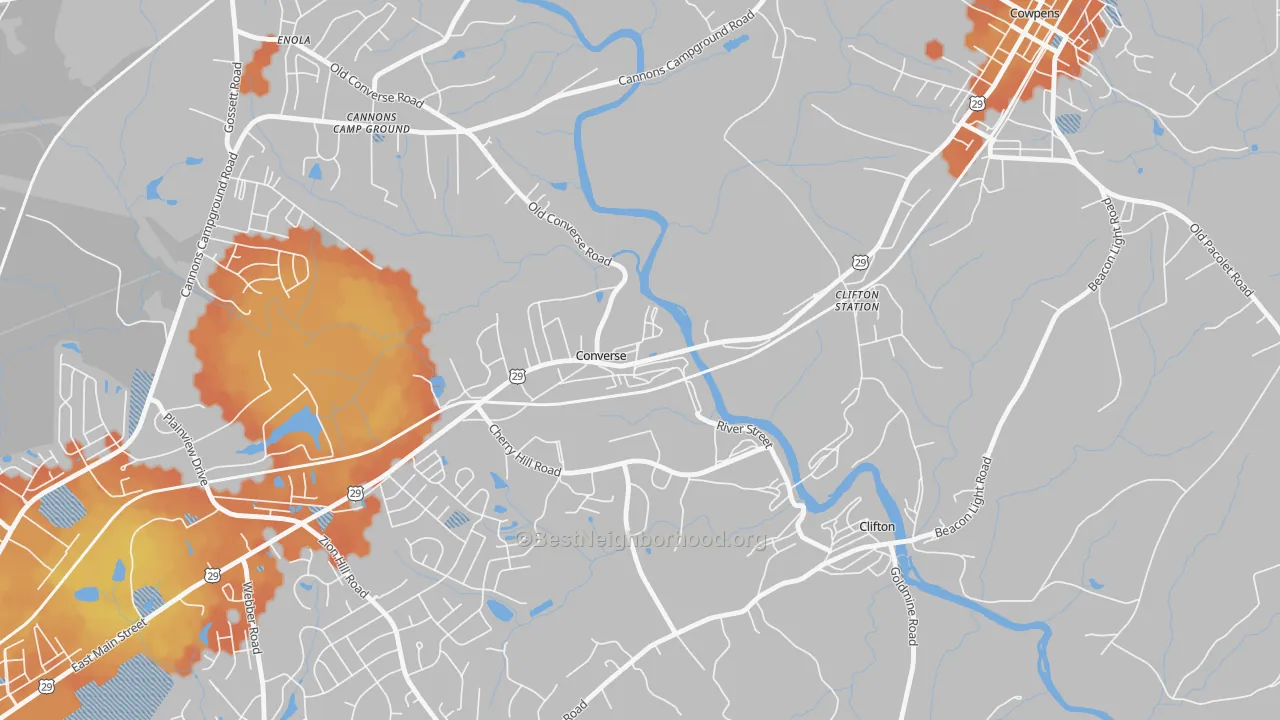 Bike Grade map of 29329, SC