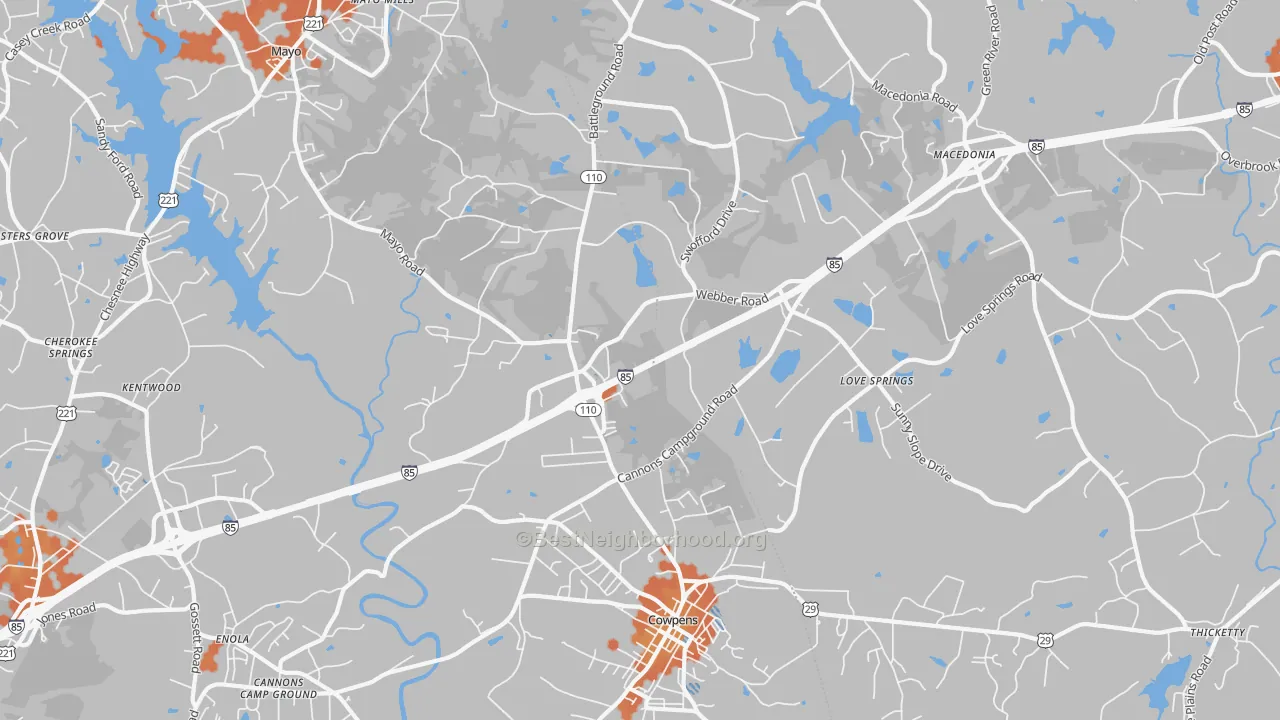 Bike Grade map of 29330, SC