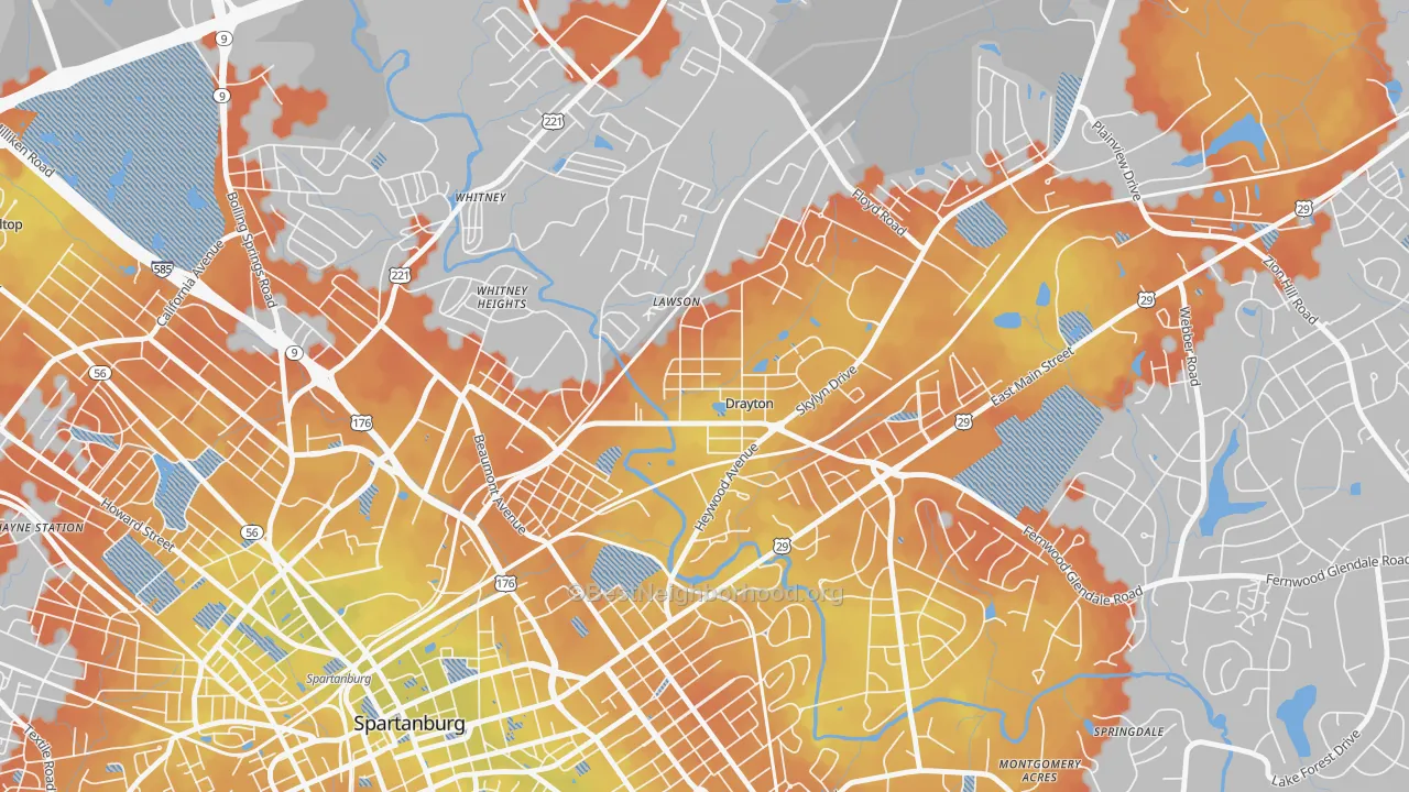 Bike Grade map of 29333, SC