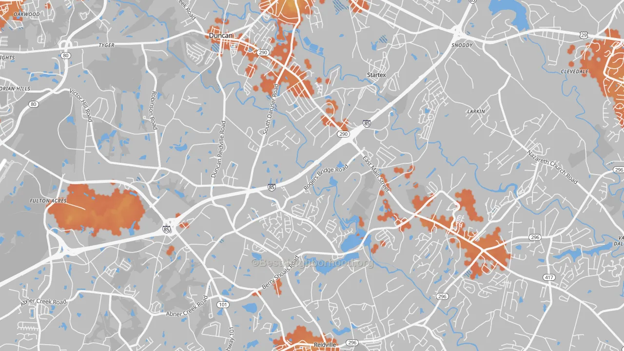 Bike Grade map of 29334, SC