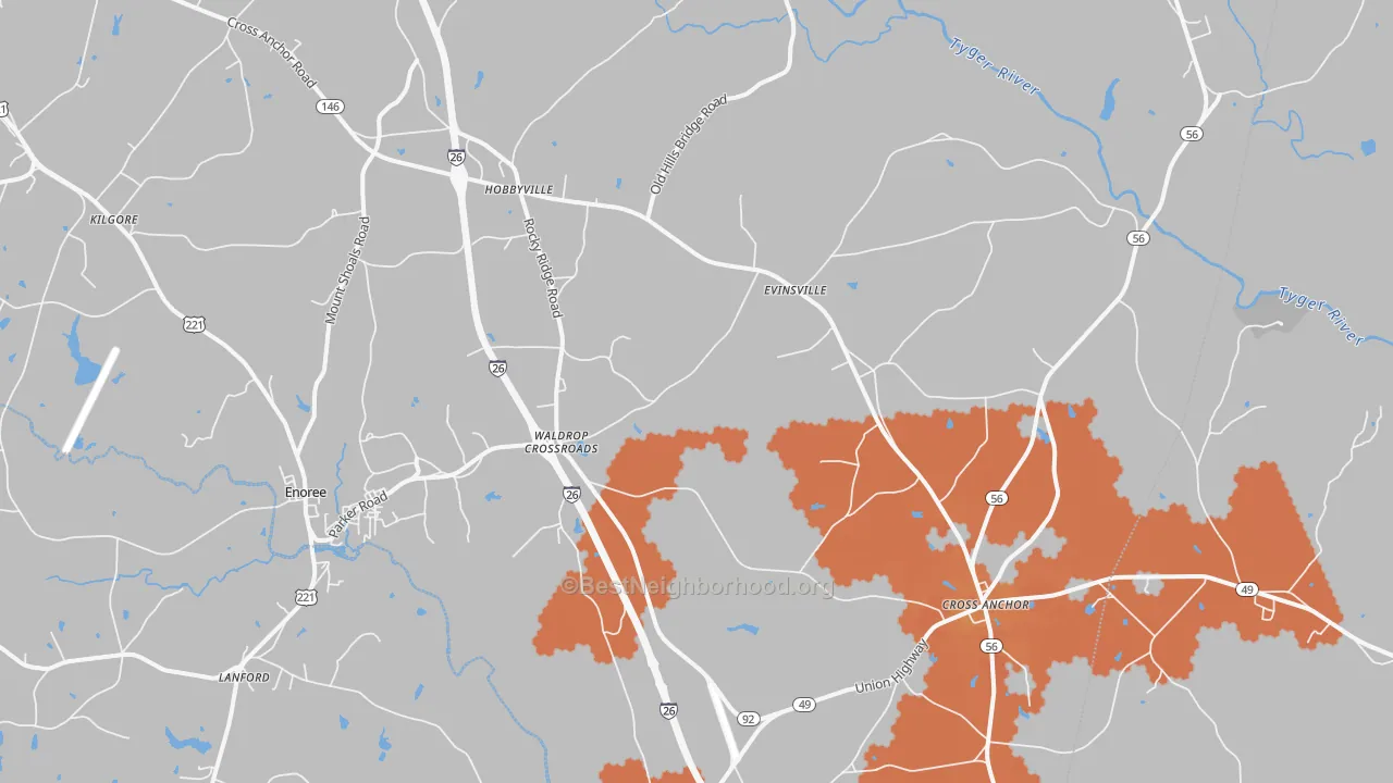 Bike Grade map of 29335, SC