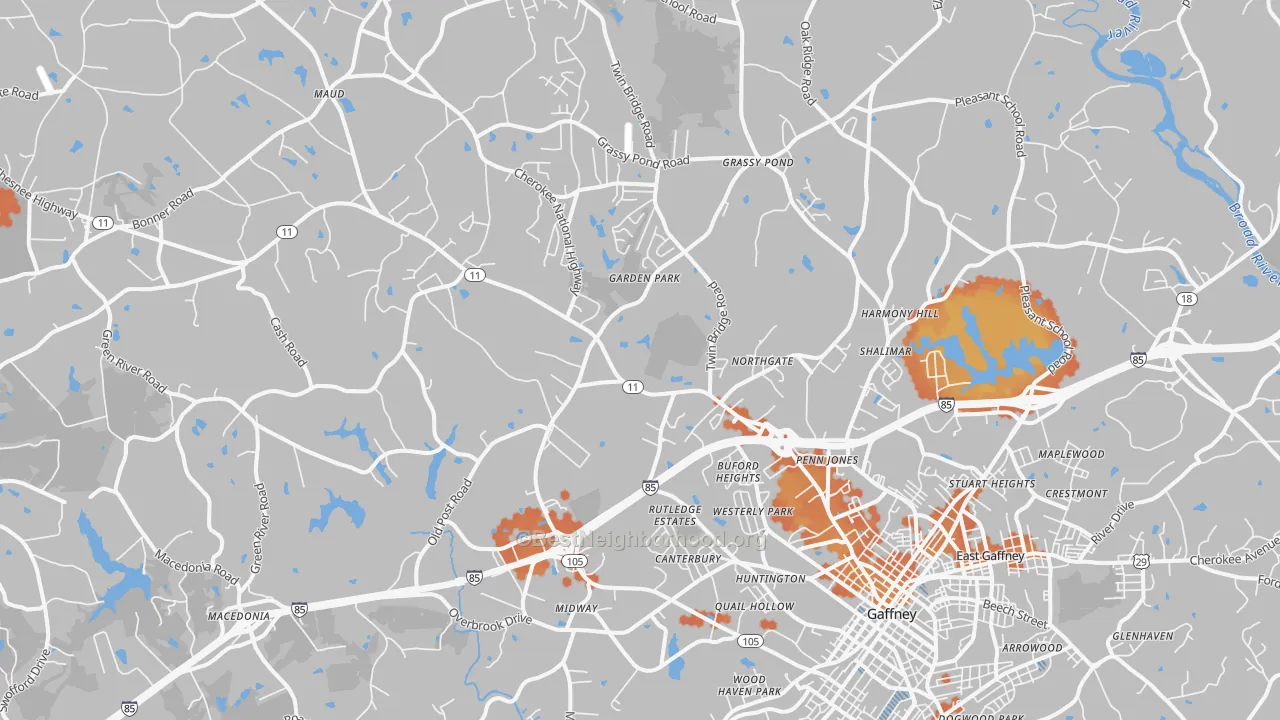 Bike Grade map of 29341, SC