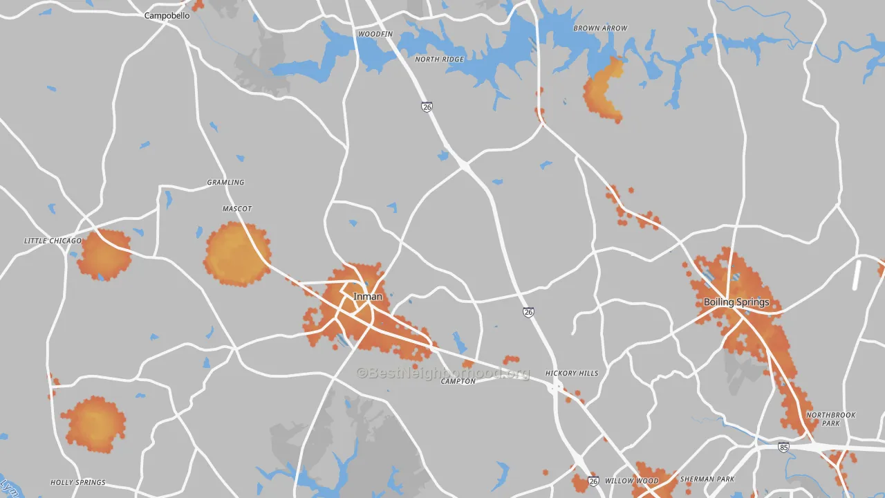Bike Grade map of 29349, SC