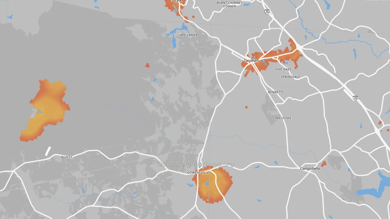 Bike Grade map of 29356, SC