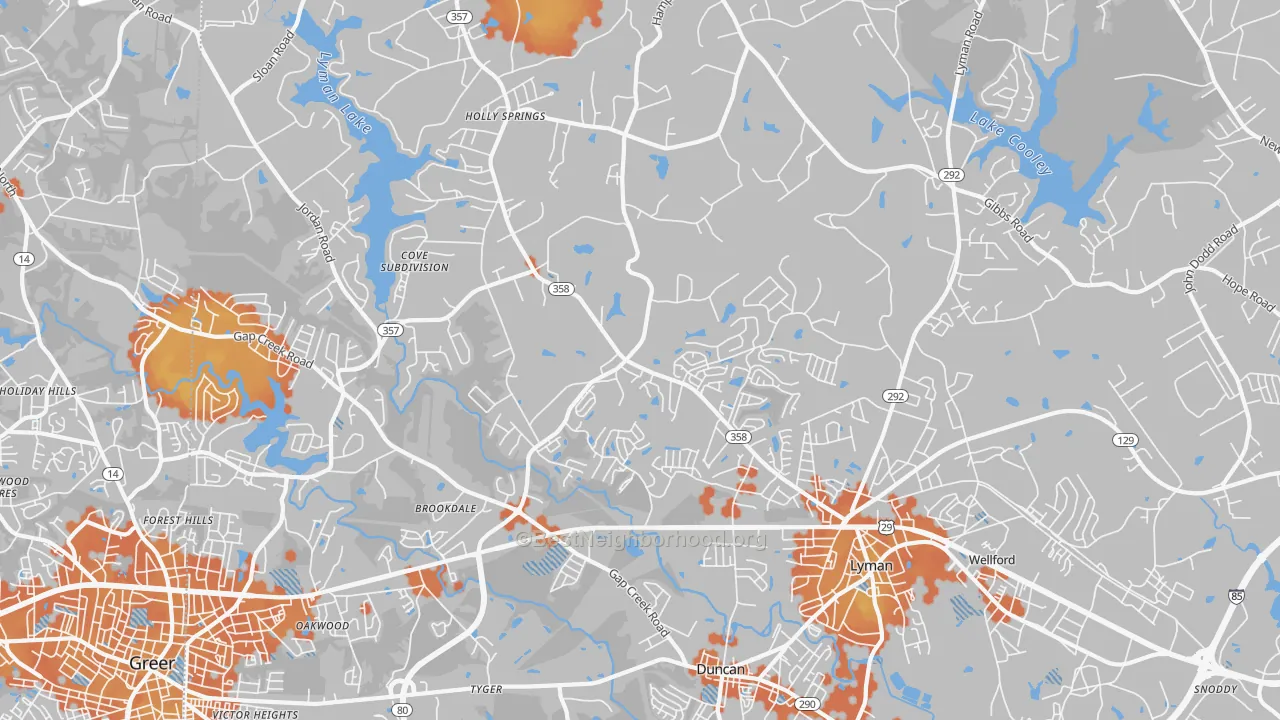 Bike Grade map of 29365, SC