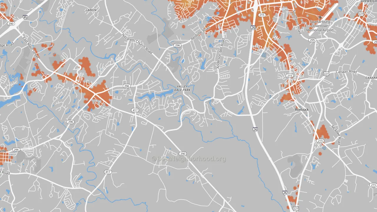 Bike Grade map of 29369, SC