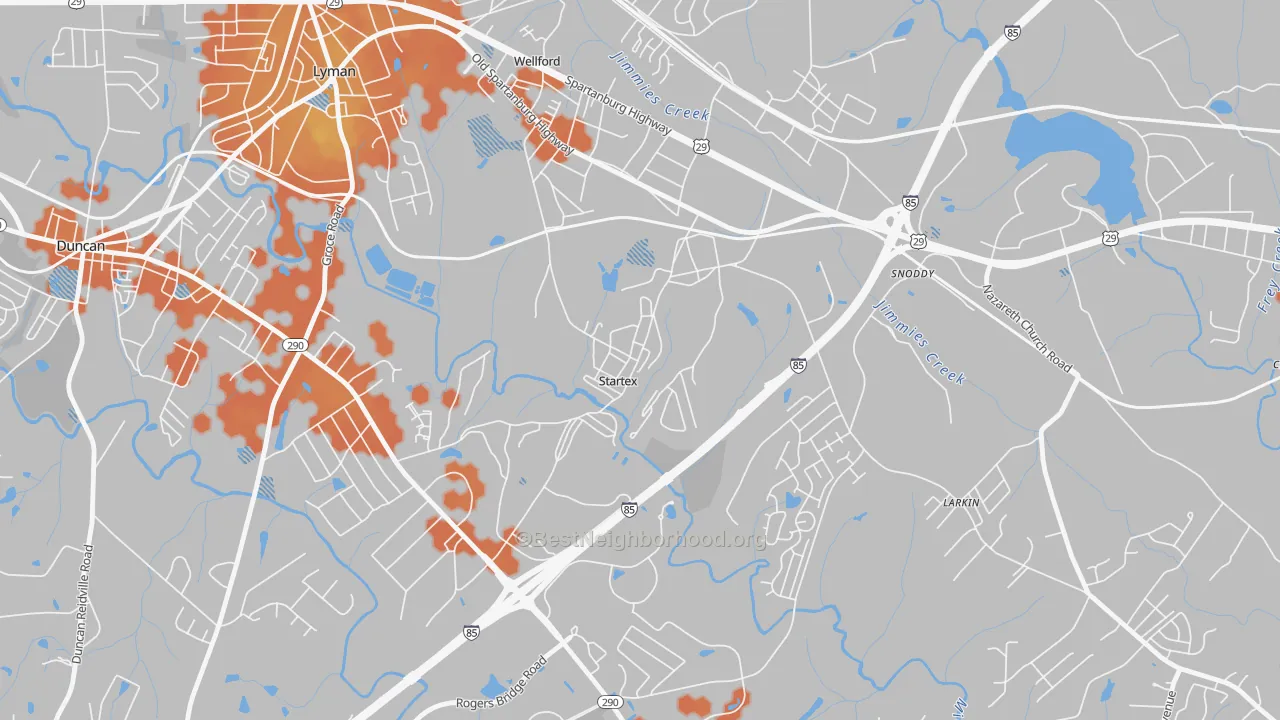 Bike Grade map of 29377, SC