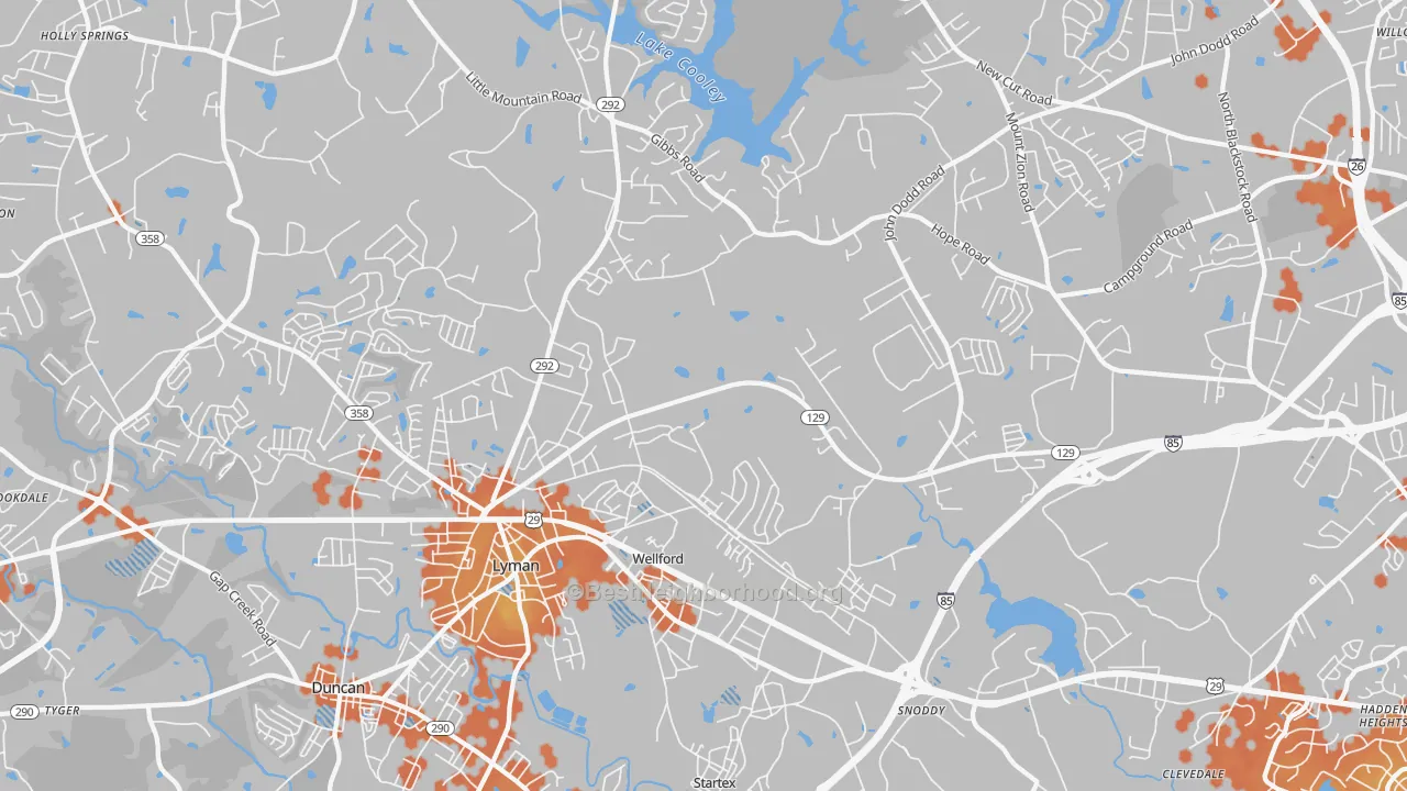 Bike Grade map of 29385, SC