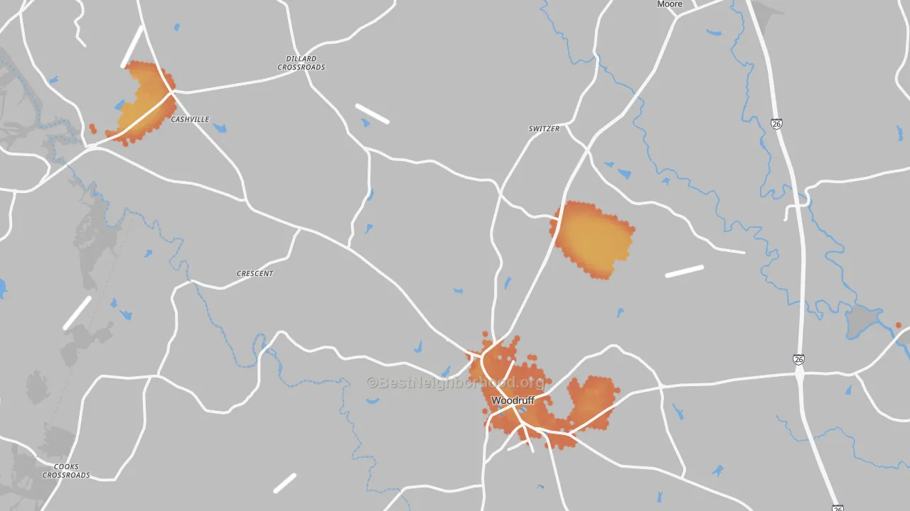 Bike Grade map of 29388, SC