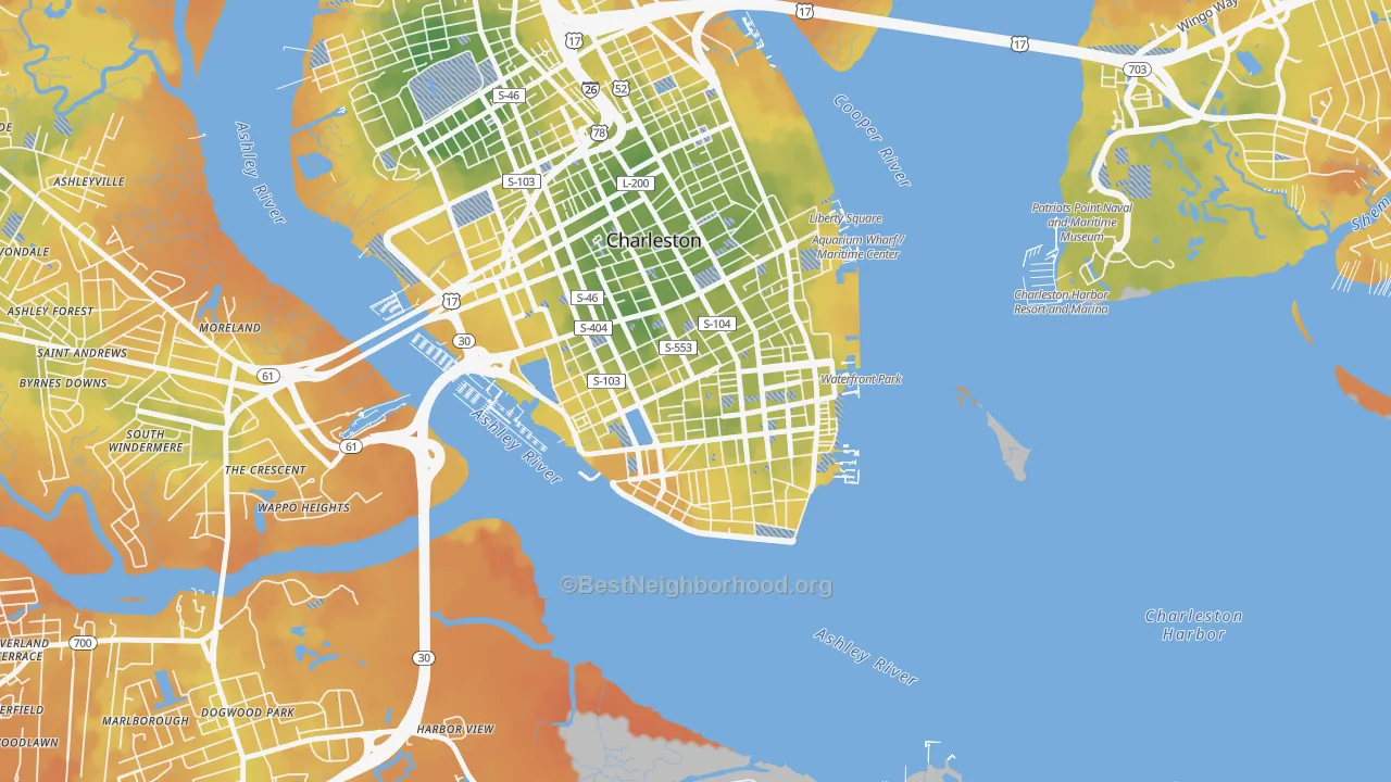 Bike Grade map of 29401, SC