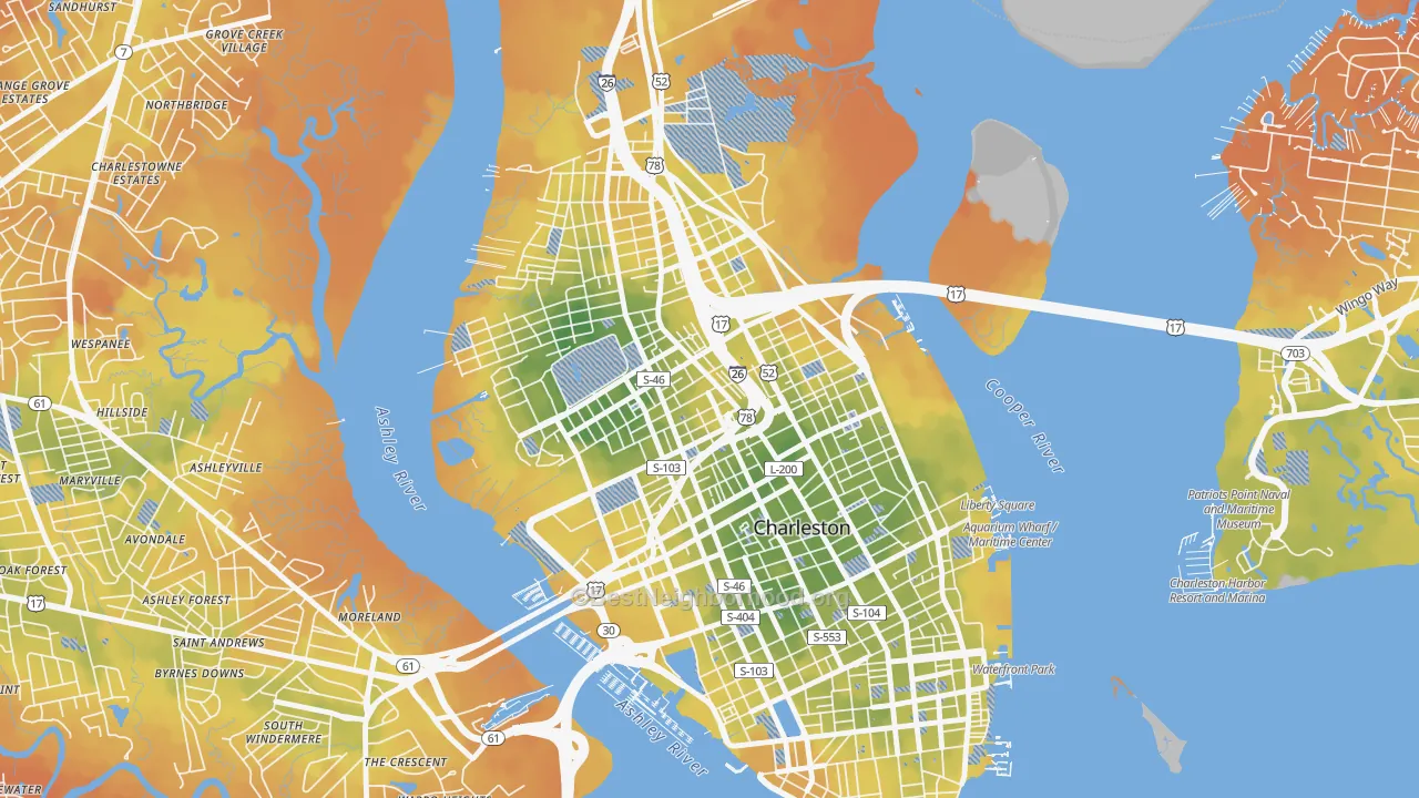 Bike Grade map of 29403, SC