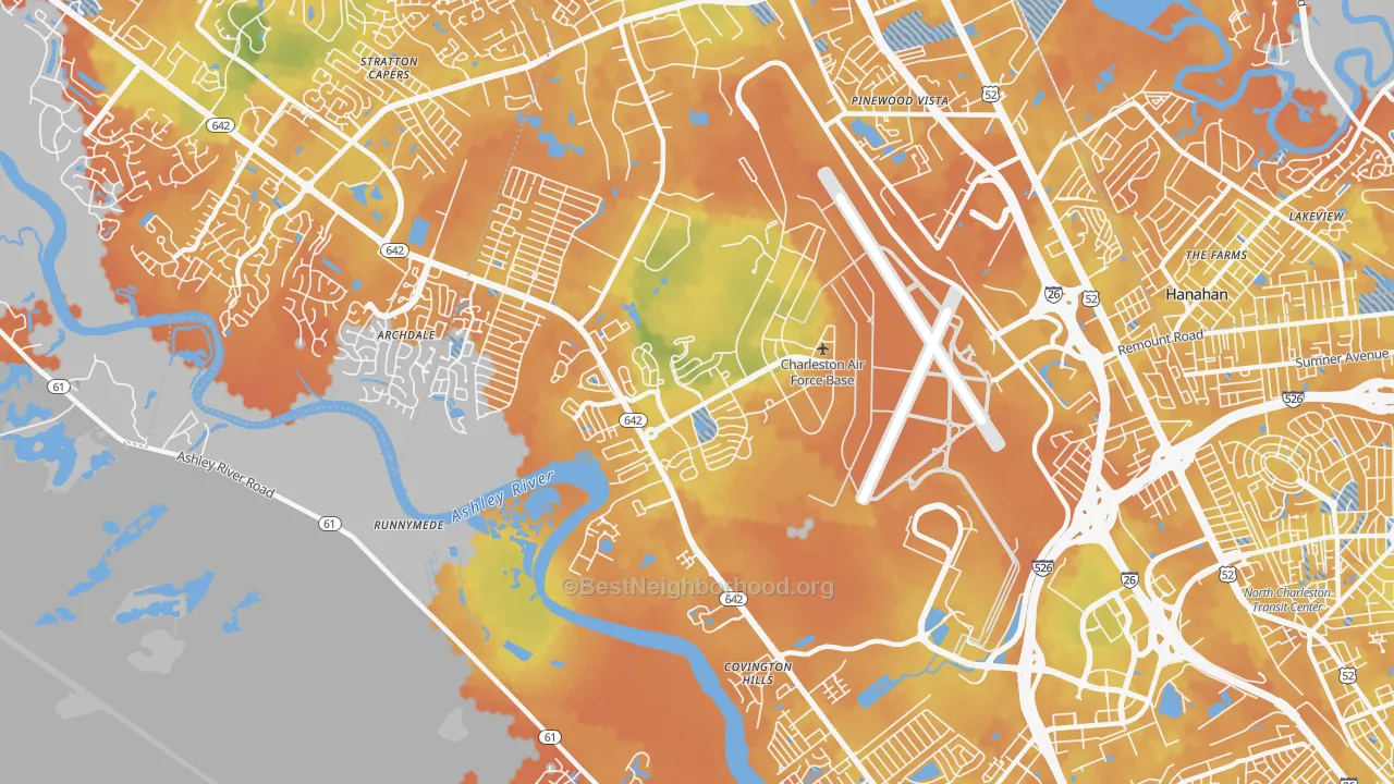 Bike Grade map of 29404, SC