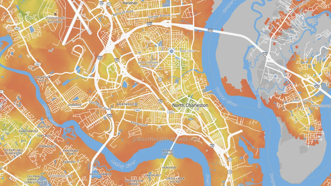 Bike Grade map of 29405, SC