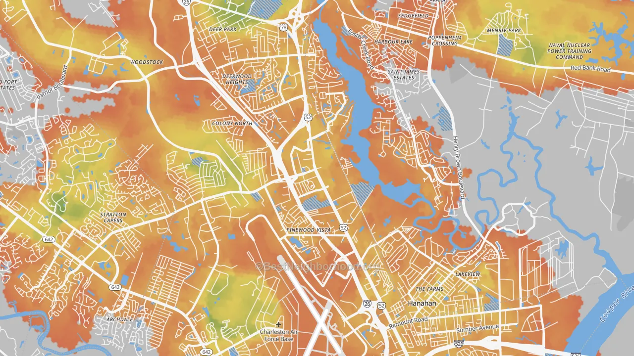 Bike Grade map of 29406, SC