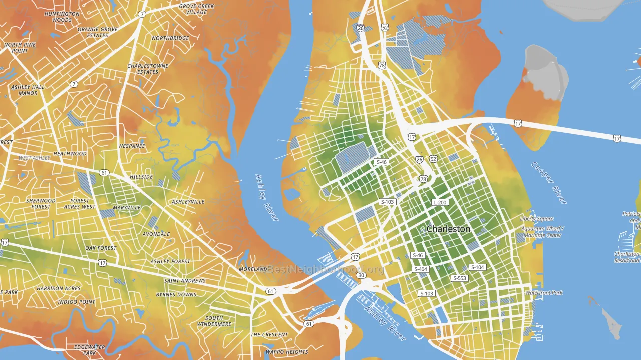 Bike Grade map of 29409, SC