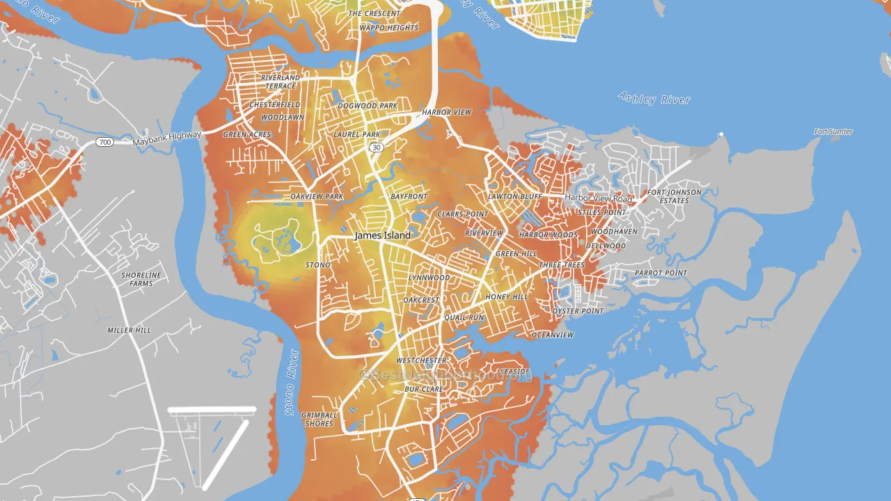 Bike Grade map of 29412, SC