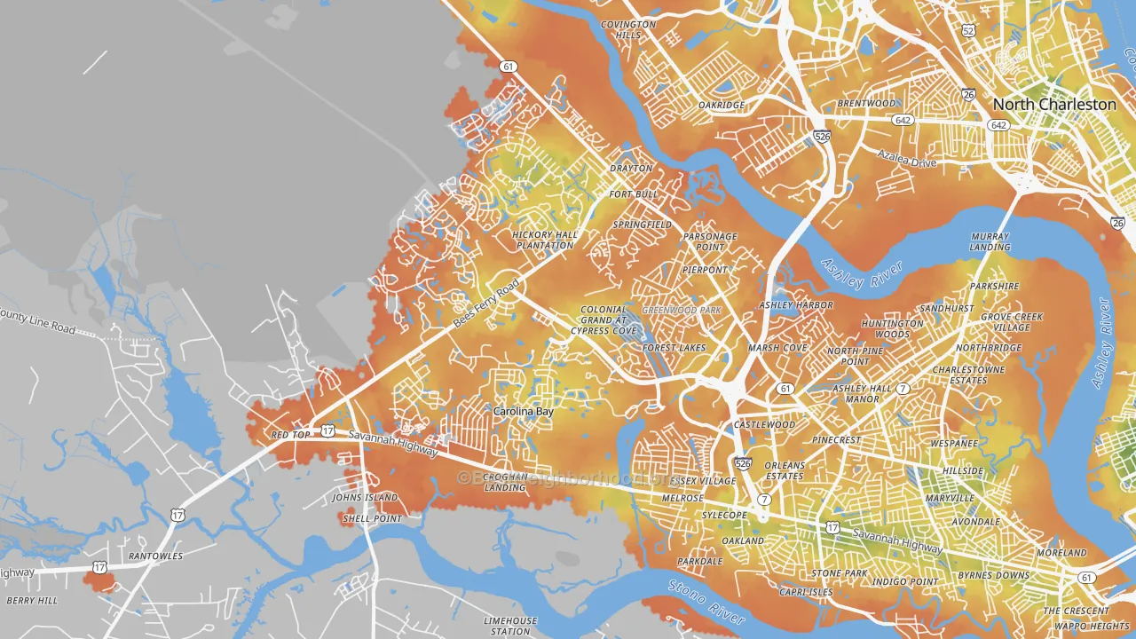 Bike Grade map of 29414, SC