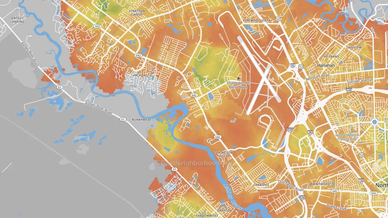 Bike Grade map of 29418, SC