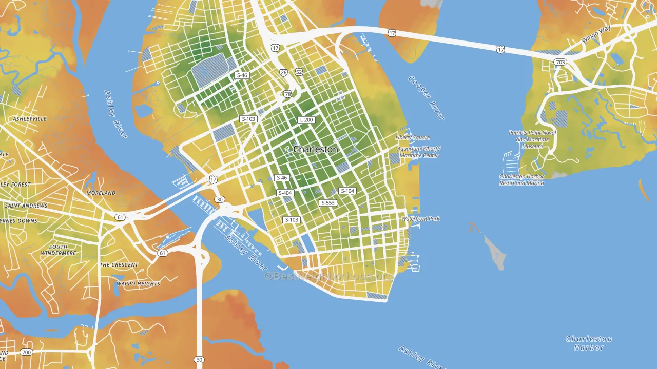 Bike Grade map of 29424, SC