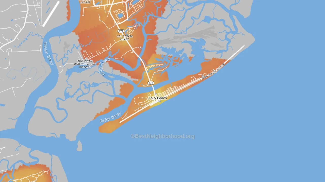 Bike Grade map of 29439, SC