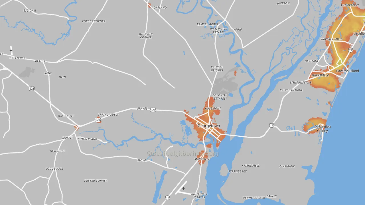 Bike Grade map of 29440, SC