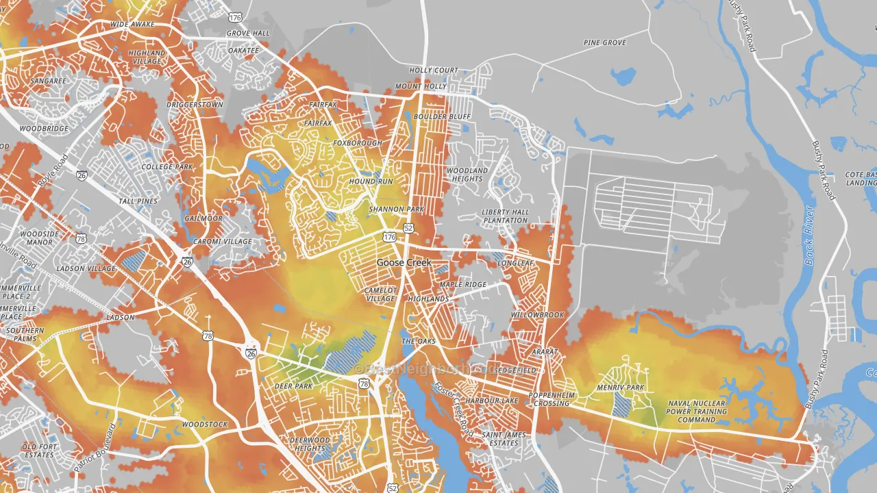 Bike Grade map of 29445, SC