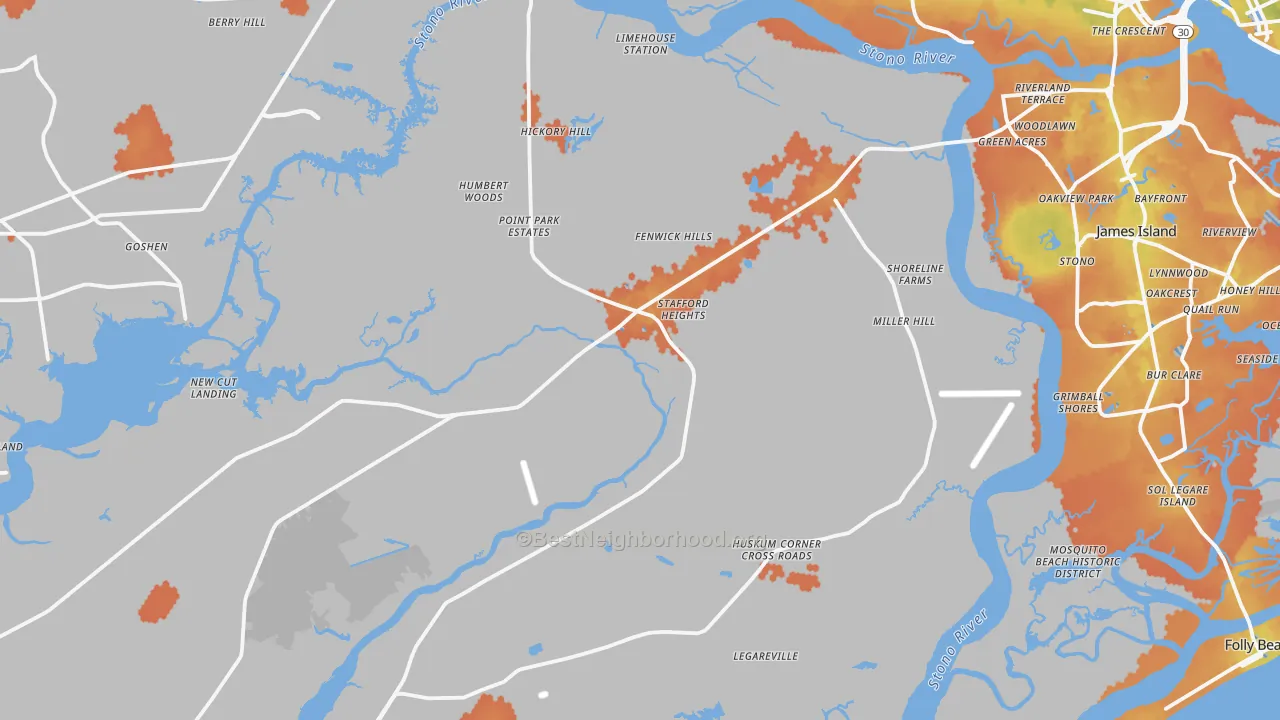 Bike Grade map of 29455, SC