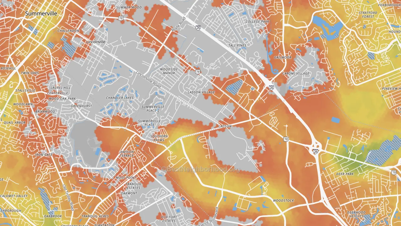 Bike Grade map of 29456, SC