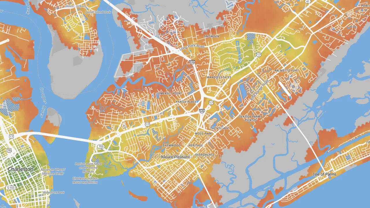 Bike Grade map of 29464, SC