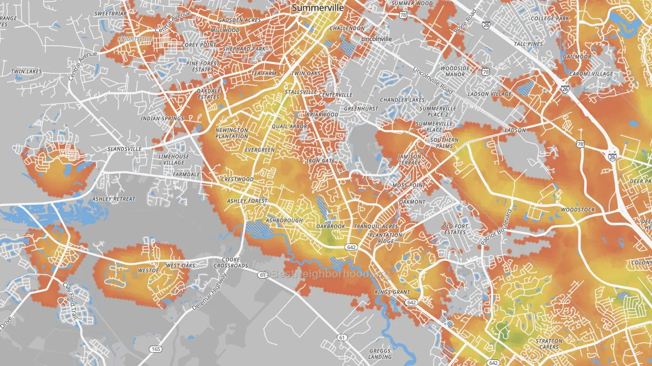 Bike Grade map of 29485, SC