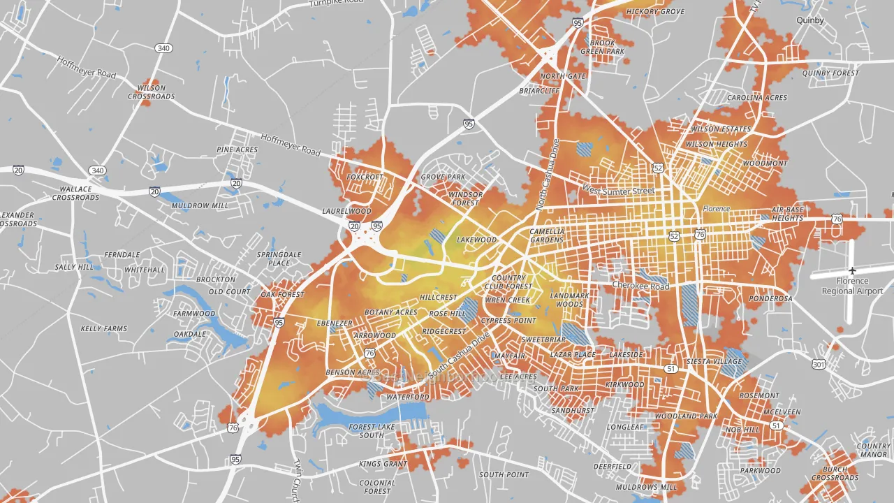 Bike Grade map of 29501, SC