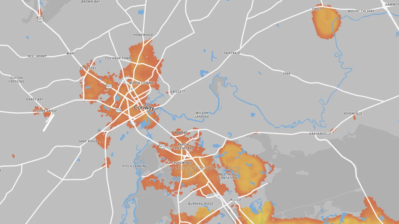 Bike Grade map of 29526, SC